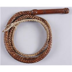 New! 6ft Braided Leather Bull Whip with Wooden Handle main image 1