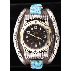 Men's Native American Watch BandSet with 6 square cut turquoise cabs set in  3.93 oz of beautiful st