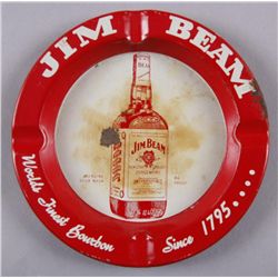 Original Tin Advertiser Ashtray - Jim Beam"Worlds Finest Bourbon Since 1795" on rim,  depicting a bo