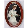 Image 1 : Original Tin Advertiser - King's Panama PacificServer, 6" oval , depicting a waitress. In  overall n