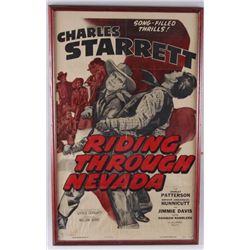 Western Movie Poster "Riding Though Nevada"Starring Charles Starrett, Shirley Patterson,  and Arthur