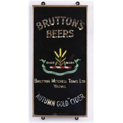 Antique Glass Beer Advertiser Brutton's BeerAutumn Gold Cider, from England, cased in  metal, shows 