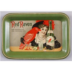 Original Tin Advertising Tray - Red Raven"For Headache, For Indigestion", depicting a  maiden with a