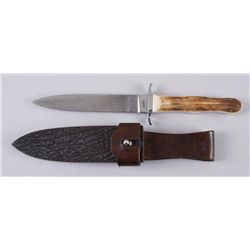 Todd Kopp California BowieDamascus blade, mammoth ivory, nickel silver  guard, frog style sheath mad