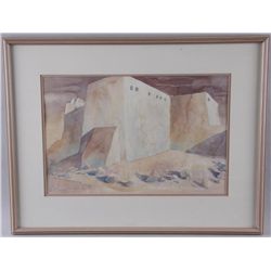 Original Watercolor on Paper by Didi BoehmEntitled "Ranchos De Taos Church". Double  matted and fram