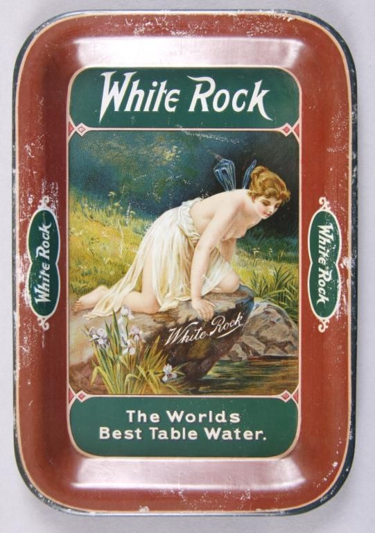 Original Tin Advertising Tray White Rock Water"The Worlds Best Table Water", depicting a seminud