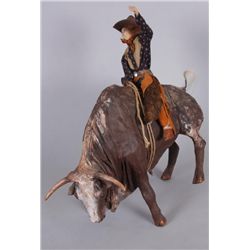 Renet Signed Paper Mache Cowgirl Riding a BullSigned # 10 Renet 2006