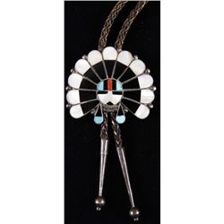 Men's Kachina Bolo TieInlaid Mother of Pearl, turquoise, & onyx.  Set in sterling silver, unsigned .