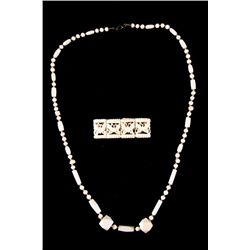 Ivory Bracelet and 1930-40s Bone NecklaceBracelet has hand carved butterfly design.  SOLD ONLY IN TH