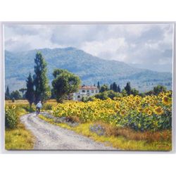Print on Canvas Entitled "My Girasoli"Depicting sunflowers, by June Carey, image  measures 24"x18", 