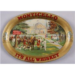 Original Tin Advertising Tray - Monticello Whiskey"Special Reserve, It's All Whiskey",  depicting Th