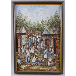 Original Acrylic on Canvas Signed JM ChristolfeDepicting an Island Village, done with a  palette kni