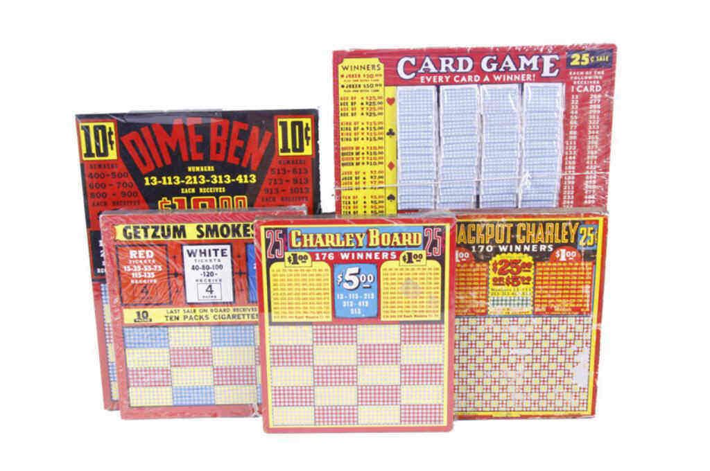 5 Antique Unused Gambling Punch Boards