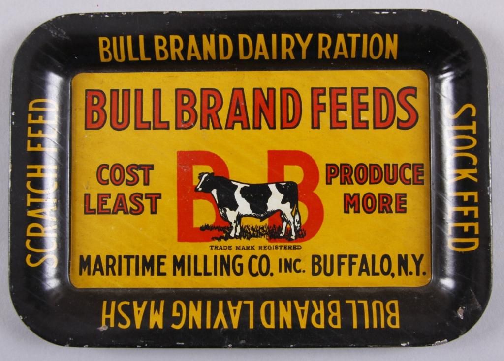 Bull Ration Original Tin Advertising Tray - Bull Brand Feeds