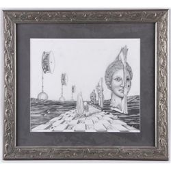 Pencil on Paper Surrealistic of Chess BoardUnsigned, 20 1/2"x17 1/2", nicely framed.