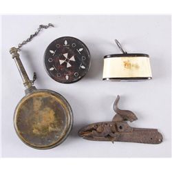 Antique Gun Collectors LotIncluding a Le Page lock, a cap and ball box  with silver box, 19th centur