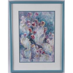 Original Watercolor Depicting a CactusBy Didi Boehm. Double matted and framed,  image size 21"x14".