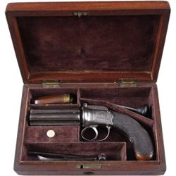 High Quality English Cased Pepperboxby Joseph Kamp of London, circa 1840-1860.  Approx 40 cal 6-shot