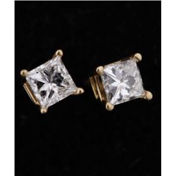 14K YG Square Princess Cut Diamond EarringsProng set  and have a total carat weight of  0.25 carats,
