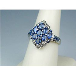 Exquisite 14K White Gold Ladies RingSet with 9 fine blue sapphires weighing  approx 3.00 carats and 