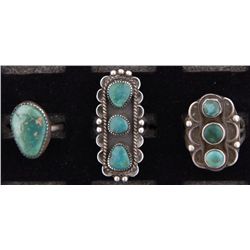 Collection of 3 Green Turquoise RingAll Old Pawn Designs set in sterling silver