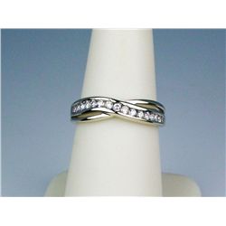 Elegant 14K WG Ladies Anniversary Design RingChannel set with 15 round diamonds weighing  approx 0.2
