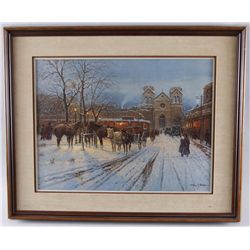 Limited Edition Fine Art Print by G HarveyHand signed, #1225/1250, entitled "Santa Fe  Plaza", depic