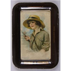 Original Tin Advertising Tray -Billman & StegmeierDepicting a lady fishing, "Clarified and  Pasteuri