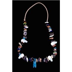 Hopi Animal 1 Strand Fetish NecklaceLarge turquoise bear in center and several  other precious stone