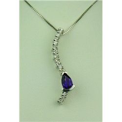Fabulous 14K WG Ladies Journey Style NecklaceFine set with a pear shape Amethyst and 14  round brill