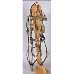 Black & White Yuma Prison Made HeadstallBraided horsehair with glass rosettes with  hunting dogs, in