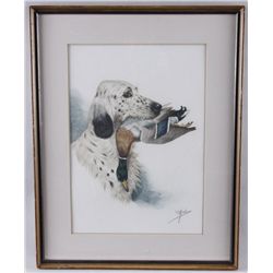 Fine Art Print of an Irish Setter and Game BirdsSigned in pencil lower right hand corner,  matted an