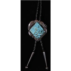 Men's Bolo TieLarge diamond shaped turquoise cab, set in  sterling silver, unsigned.