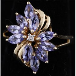 Beautiful Ladies 14K Yellow Gold RingSet with what appears to be tanzanite in a  waterfall design wi