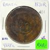 Image 1 : 1831-R Brazil 40 Reis On 80 Reis Copper Coin