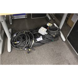 LOT OF EXTENTION CORDS AND POWER CABLES