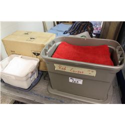 LOT OF RED CARPETS, TRUSS COVER & MISC.