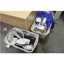 3 BINS OF MISC TOOLS & HOUSEHOLD ITEMS