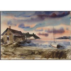 Al Stine Original Watercolor Painting Boat House