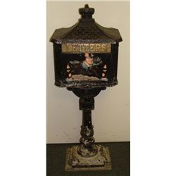 Vintage Pedestal Letter Mail Box Hand Painted Metal