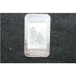 National "Gemini" Silver Ingot; 999+ Fine Silver 1 Oz.