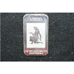 National "Virgo" Silver Ingot; 999+ Fine Silver 1 Oz.
