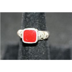 Sterling Silver Ring W/Square Red Gemstone