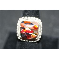 Sterling Silver Ring W/Square Marbled Gemstone