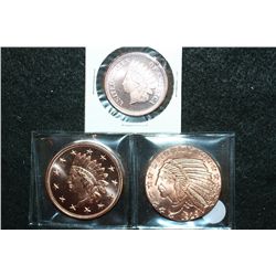Copper Round; .999 Fine Copper 1 Oz.; Lot of 2 & Copper Round; .999 Fine Copper 1/2 Oz.; Total Lot o