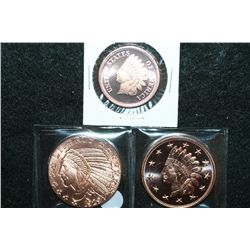 Copper Round; .999 Fine Copper 1 Oz.; Lot of 2 & Copper Round; .999 Fine Copper 1/2 Oz.; Total Lot o