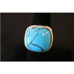 Sterling Silver Ring W/Square Turquoise Colored Gemstone; .925 Silver