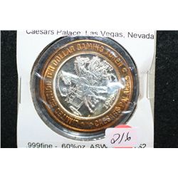 1995 Caesars Palace Las Vegas NV Limited Edition Two-Tone $10 Gaming Token; .999 Fine Silver .60% Oz