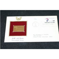 1985 First Day of Issue 22K Gold Replica Stamp W/Postal Stamp; Folk Art Series Canvasback Decoy