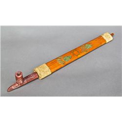Native American Indian Peace Pipe with Minnesota Pipestone, leath…